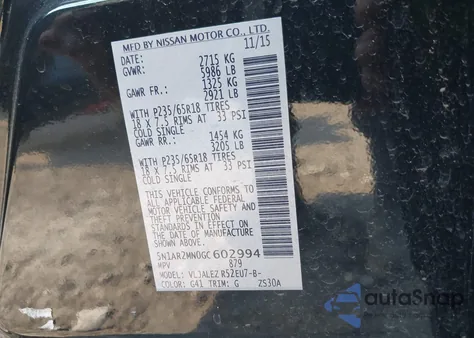 2016 Nissan Pathfinder Sv z USA, uszkodzony, nr VIN 5N1AR2MN0GC602994